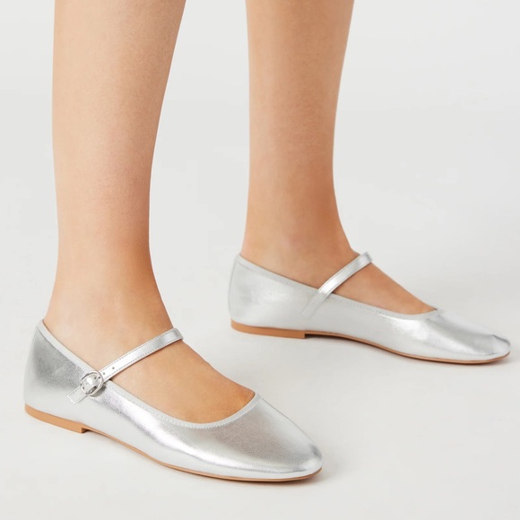 Metallic Silver Mary Jane Flats - Picture 2 of 7